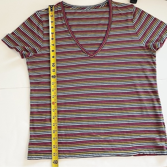 Madewell Stripe V Neck Short Sleeve Cotton Tee Shirt Size Large - Picture 8 of 8